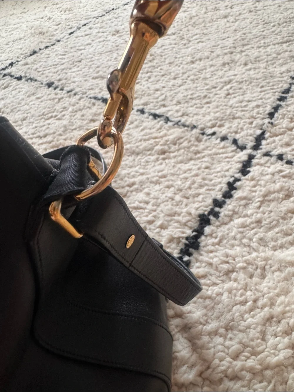 Saint Laurent Black Leather Drawstring Hobo with Gold-Tone Hardware